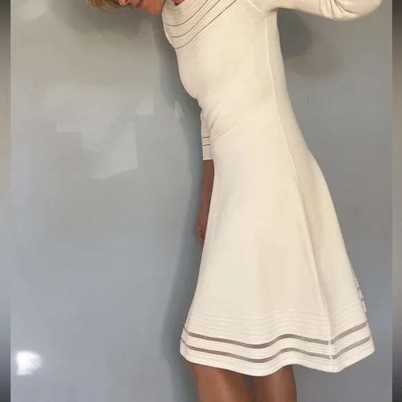 Jessica Howard Ivy  3/4 sleeve sweater dress with sheer details - Picture 3 of 12